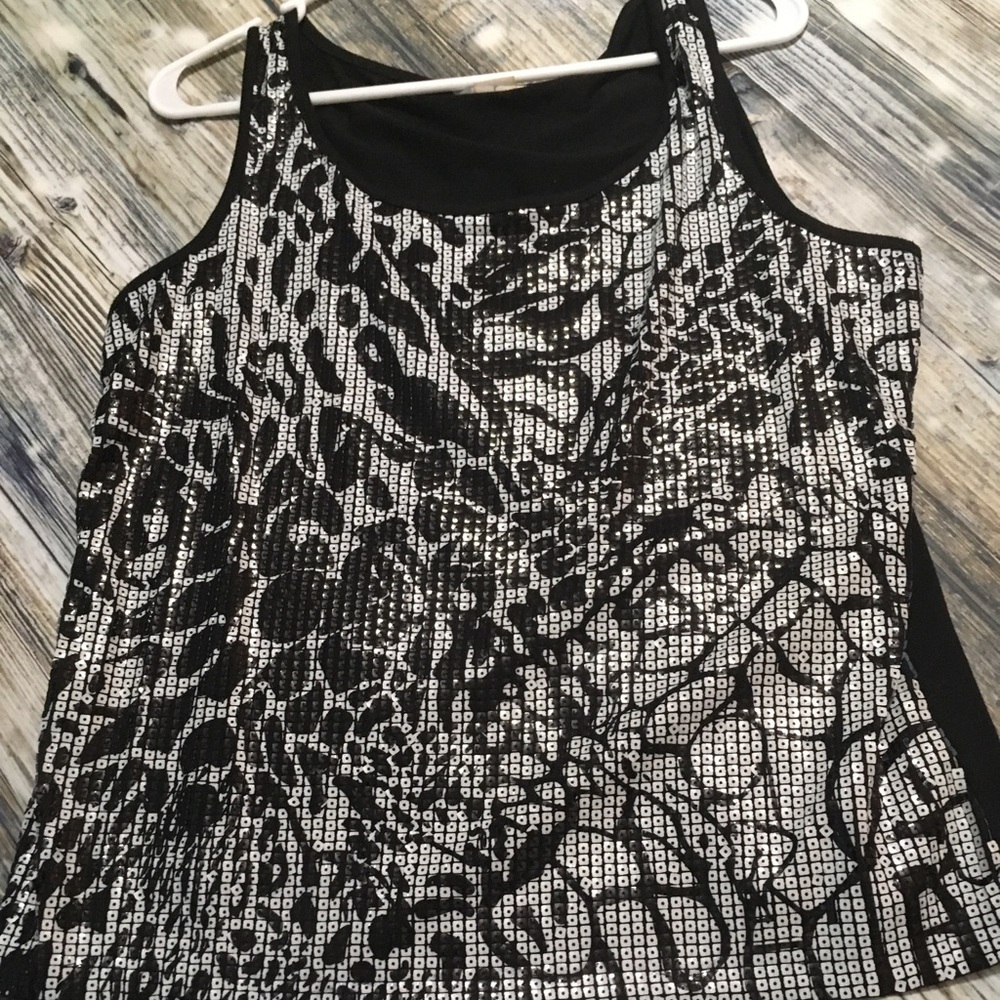 Women’s Large Black & White Sequin Blouse - Peter Nygard